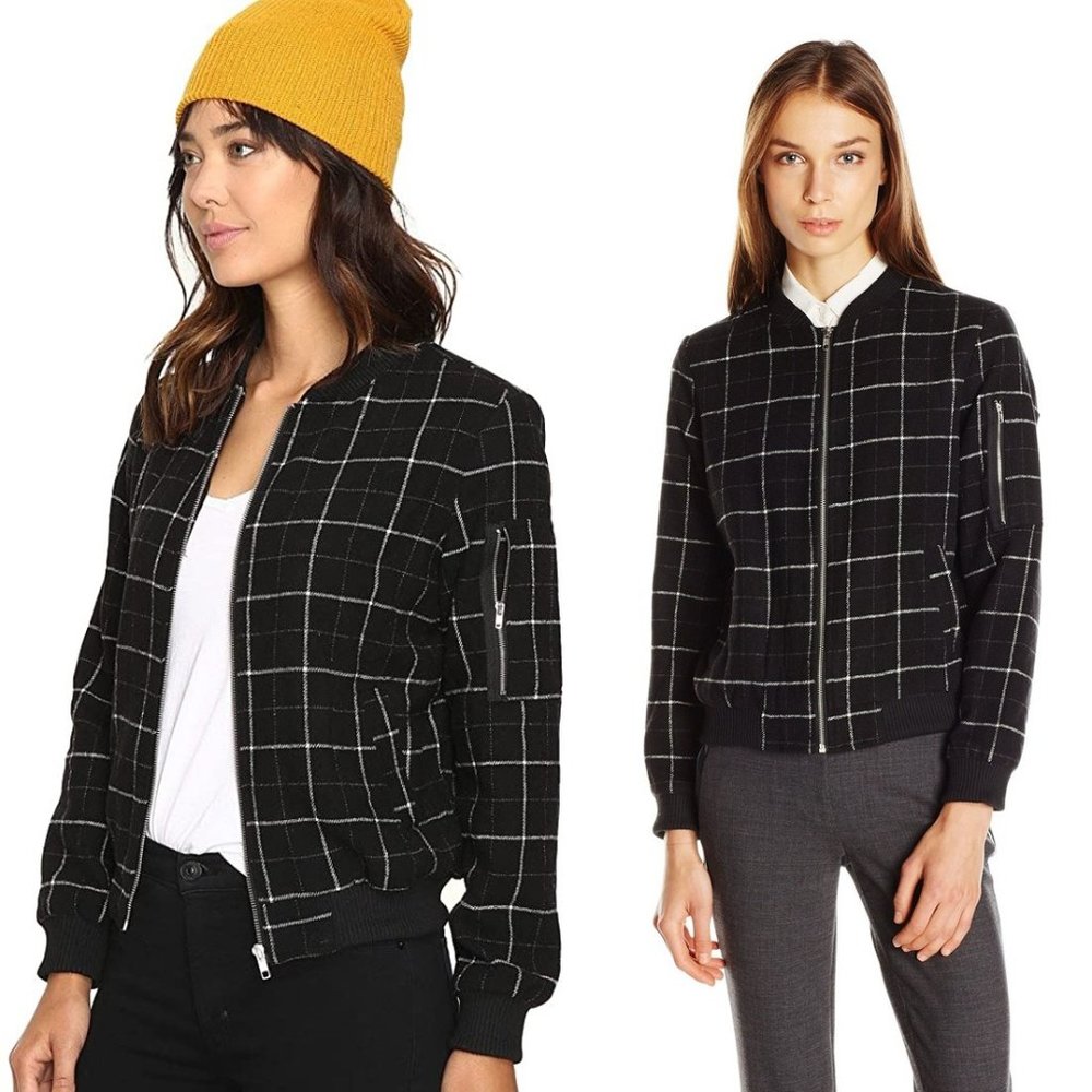 Jack BB Dakota Window Pane Plaid Bomber Jacket Women's Size Medium